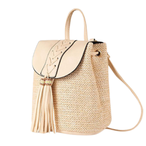 Korbtasche mit lederhenkel - Beige